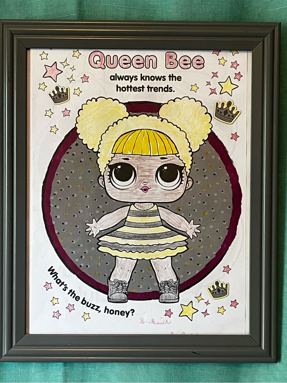 Queen Bee Wall Art Print in Yellow and Gray Hand Crafted